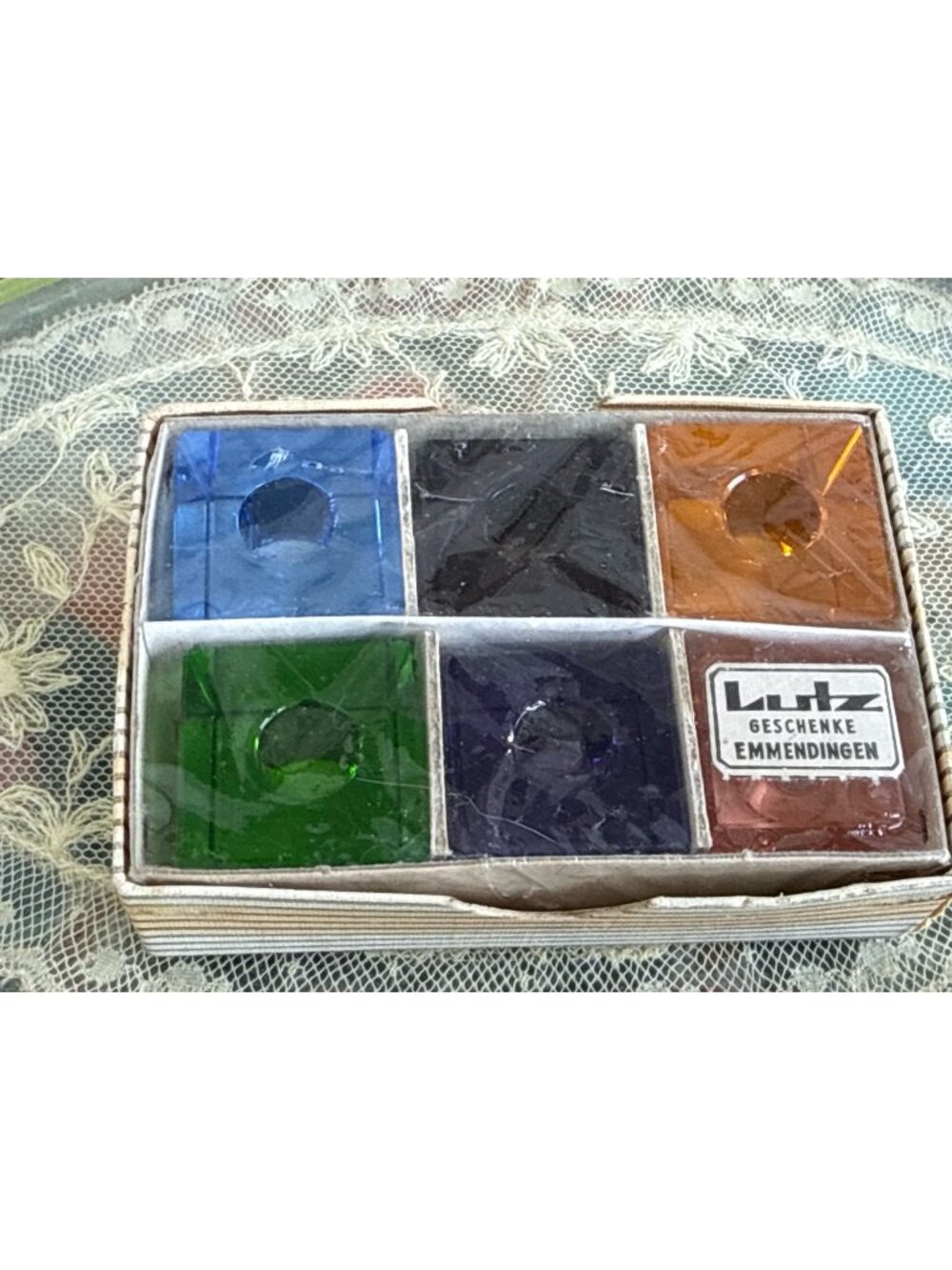 Vintage MCM German Glass Cube Mini Candle Holders Set of 6 Sealed Unused